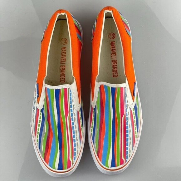 MAKAVELI BRANDED FLY BOY Shoes Multicolor Painted Stripe Canvas Slip-on Mens 13M - Picture 3 of 13